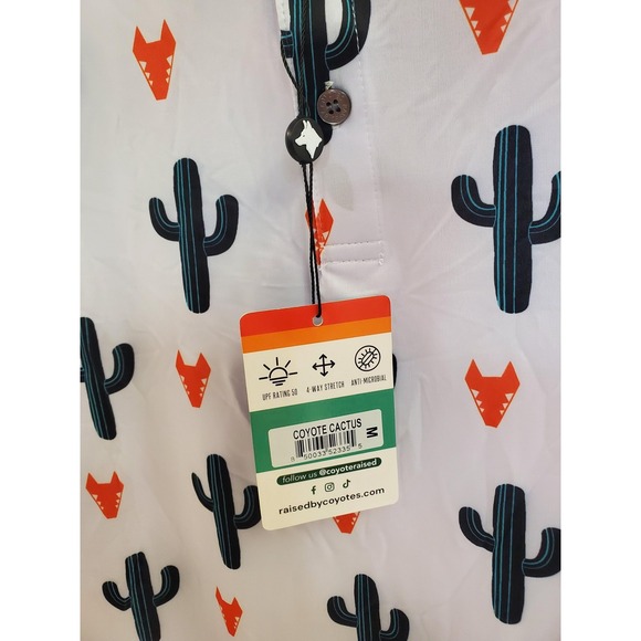 Raised by Coyotes Polo‎ Shirt Mens Medium White Coyote Cactus Golf UPF 50 UV - Picture 4 of 9